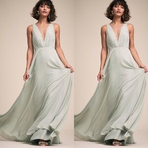 Jenny Yoo Bridesmaid Dress Ryan Morning Mist Blue Green Size 6 Maxi Formal Gown